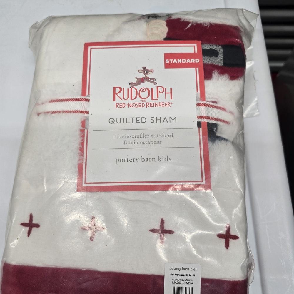 Pottery Barn Kids Rudolph Quilted Sham in Red and White